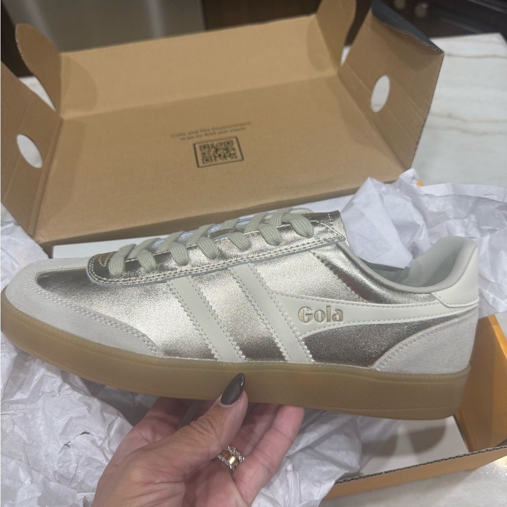 Gola Women's Metallic Silver Sneakers with Gum Sole